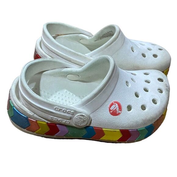 CROCS Other - Crocs White Rainbow Slide On Clogs